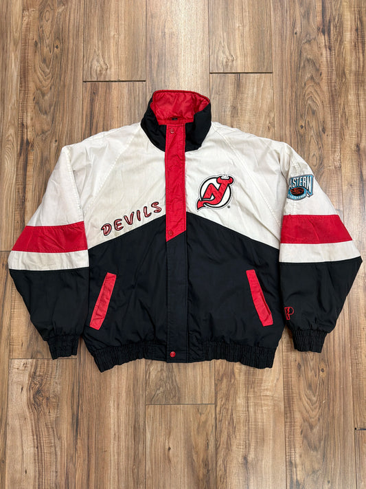 Vintage Pro Player Nhl New Jersey Devils Colorblock Nylon Jacket