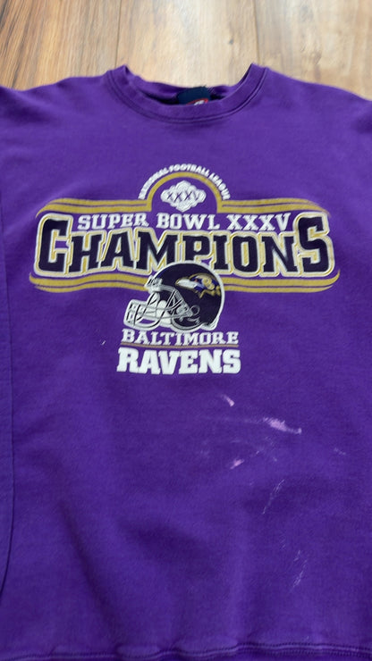 Vintage Pro Player Baltimore Ravens Super Bowl XXXV Champions Crewneck (XL)