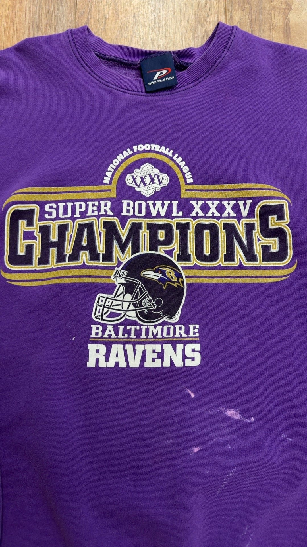 Vintage Pro Player Baltimore Ravens Super Bowl XXXV Champions Crewneck (XL)