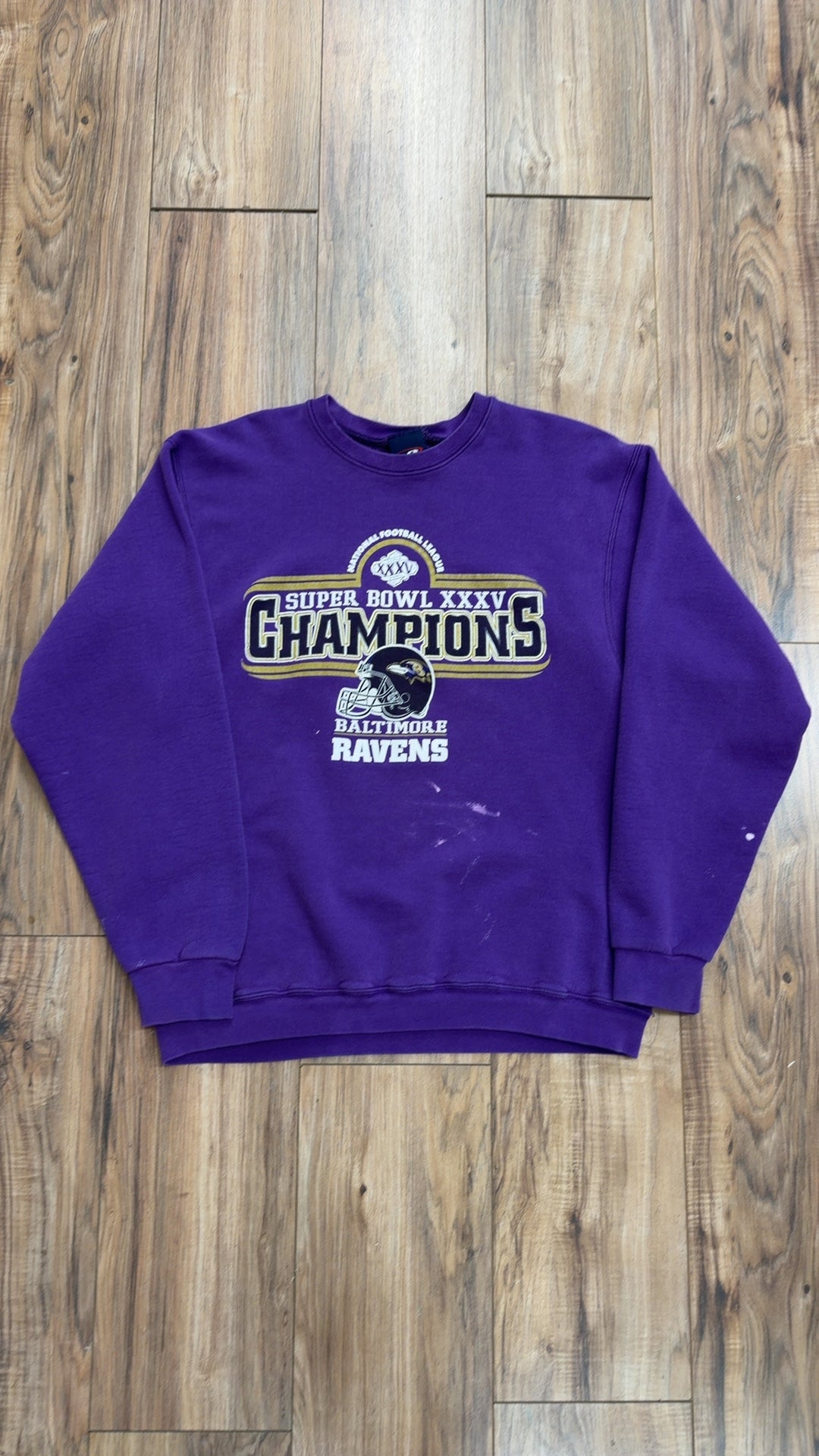 Vintage Pro Player Baltimore Ravens Super Bowl XXXV Champions Crewneck (XL)