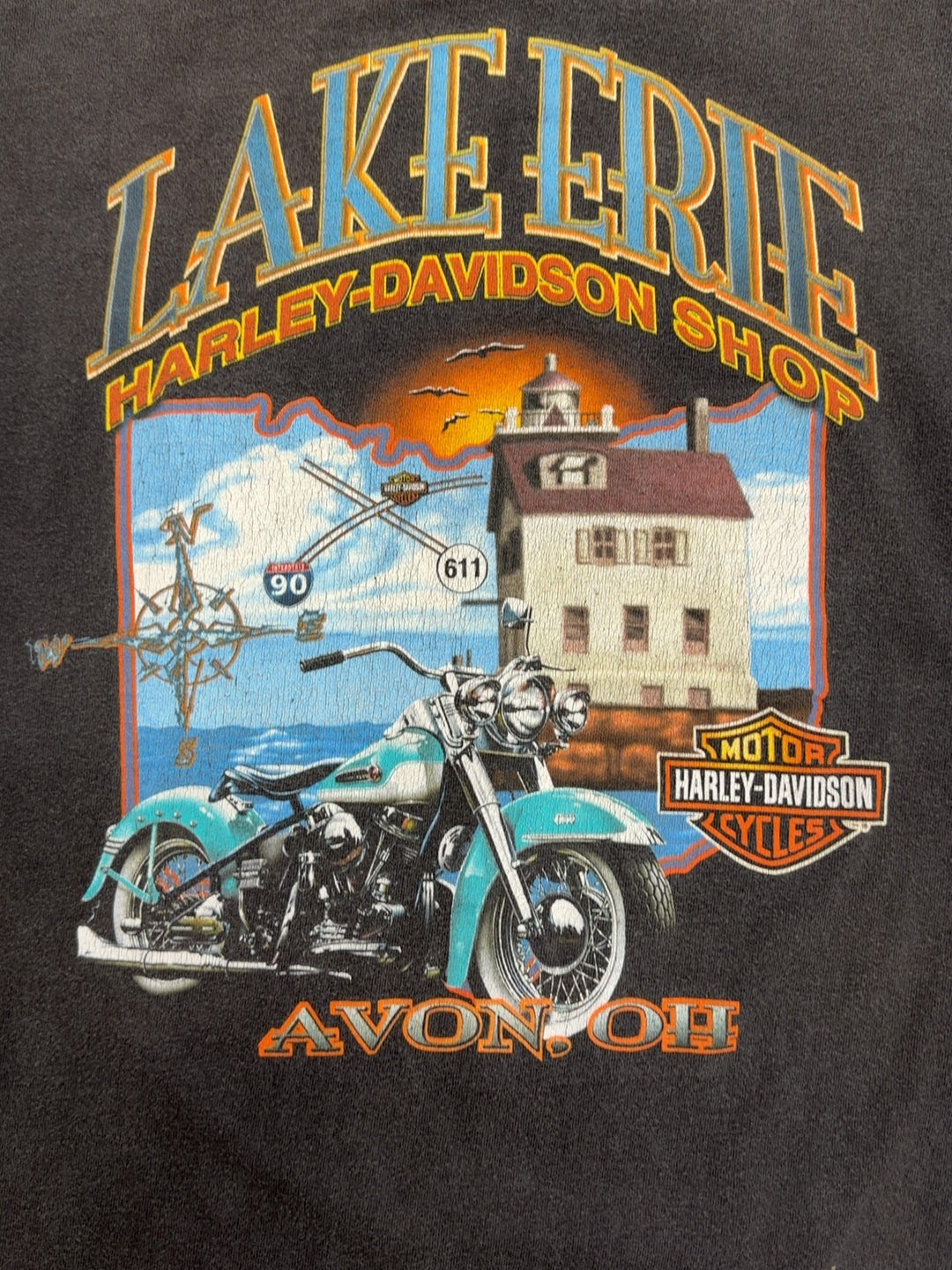 00s Harley Davidson Lake Erie Avon, Ohio Tee (L)