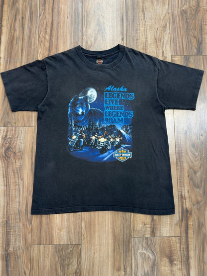 1995 Harley Davidson Legend Live Where Legends Roam Fairbanks, Alaska Tee (L)